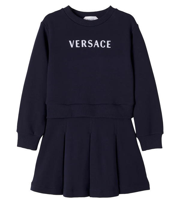  Versace Kids Versace Kids Logo Embroidered Cotton Jersey Dress 
