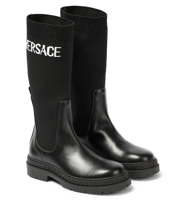  Versace Kids Versace Kids Logo-jacquard Leather Ankle Boots 