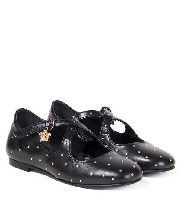  Versace Kids Versace Kids Medusa Studded Leather Mary Jane Flats 