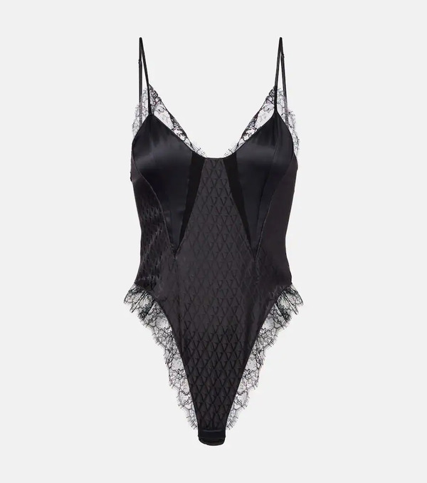  Versace Versace Lace-trimmed Silk-blend Satin Bodysuit 