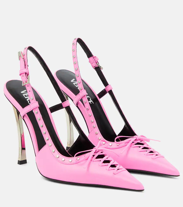  Versace Versace Laced Leather Slingback Pumps 