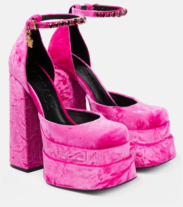  Versace Versace Medusa Aevitas Velvet Platform Pumps 