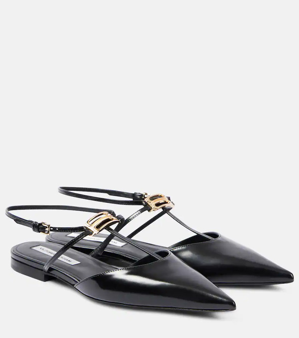  Victoria Beckham Victoria Beckham B Buckle Leather Slingback Flats 