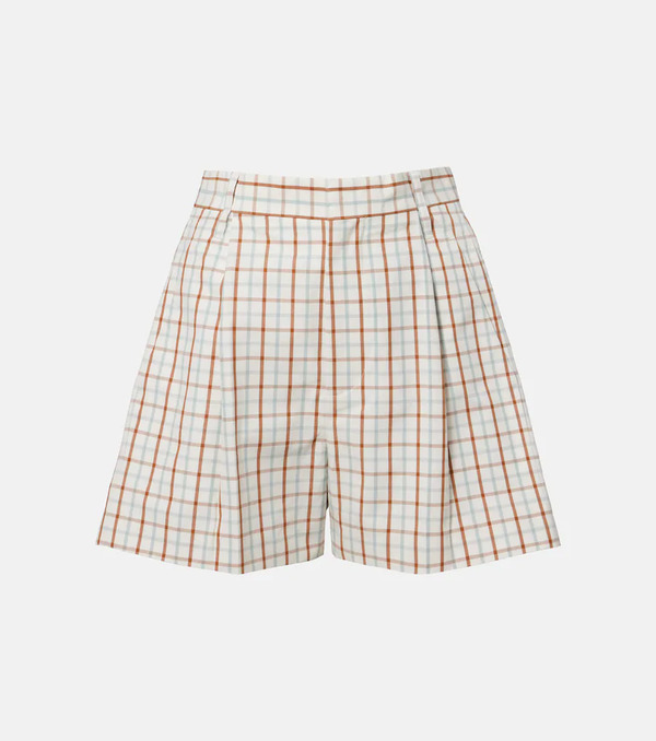  Victoria Beckham Victoria Beckham Checked Pleated Cotton Shorts 