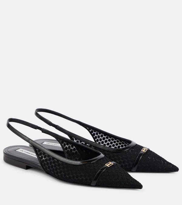  Victoria Beckham Victoria Beckham Leather-trimmed Mesh Slingback Flats 