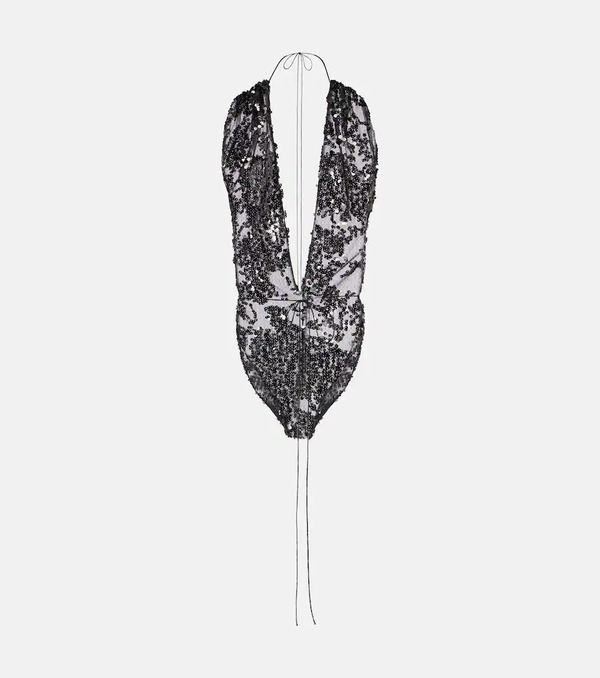  Victoria Beckham Victoria Beckham Sequined Halterneck Tulle Bodysuit 