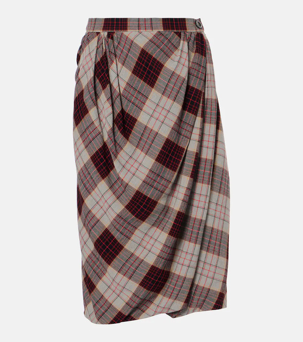  Vivienne Westwood Vivienne Westwood Drunken Drape Checked Midi Skirt 