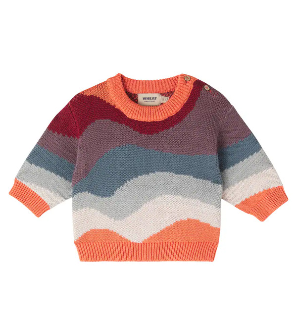  Wheat Wheat Baby Knud Cotton Jacquard Sweater 