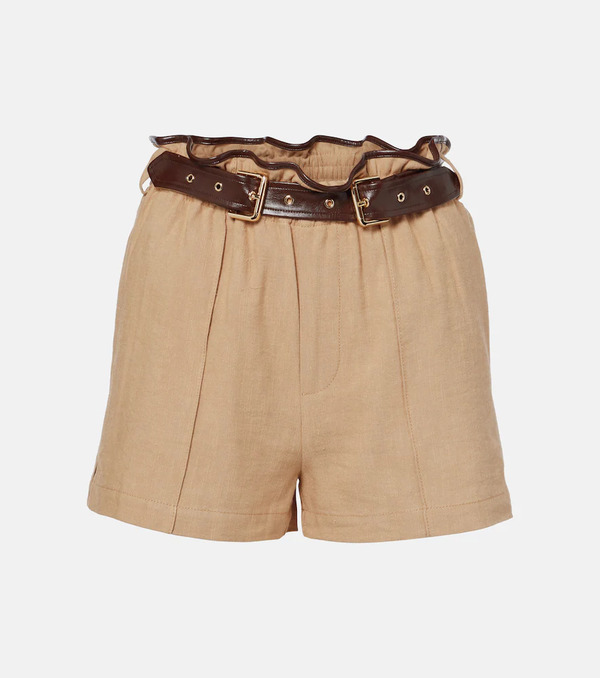  Xu Zhi Xu Zhi Belted Faux Leather-trimmed Shorts 