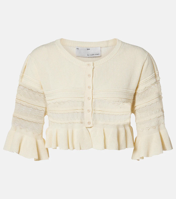  Xu Zhi Xu Zhi Cropped Open-knit Ruffled Cardigan 