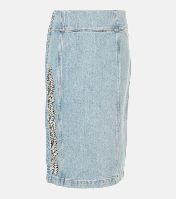  Xu Zhi Xu Zhi Crystal-embellished Denim Midi Skirt 