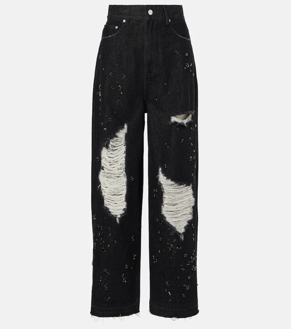  Xu Zhi Xu Zhi Embellished Distressed Wide-leg Jeans 
