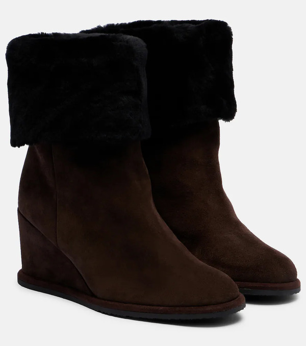  Yves Salomon Yves Salomon Shearling-lined Suede Wedge Ankle Boots 
