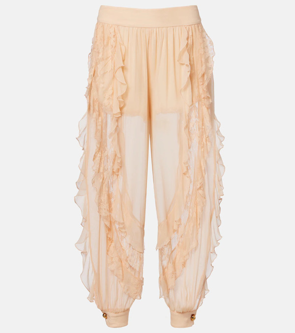  Zimmermann Zimmermann Rebellion Splice Ruffled Silk Tapered Pants 