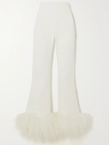  16arlington 16arlington - Brisbane Cropped Feather-trimmed Crepe Wide-leg Pants - Ivory 