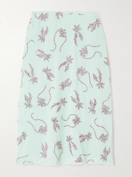  16arlington 16arlington - Dafne Crystal-embellished Studded Chiffon Midi Skirt - Light Blue 