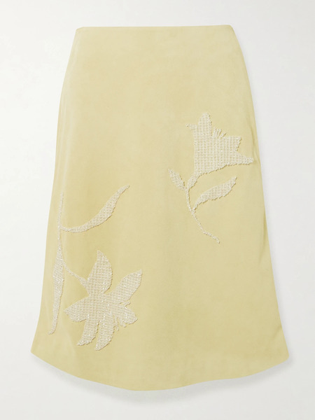  16arlington 16arlington - Dafne Embellished Suede Midi Skirt - Yellow 