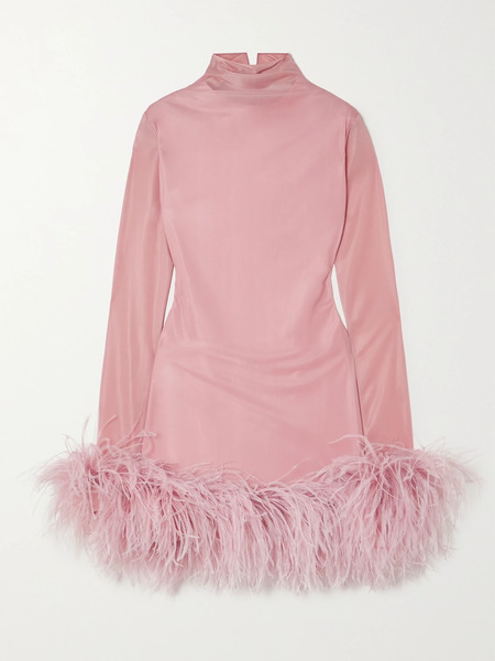  16arlington 16arlington - Luna Feather-trimmed Stretch-jersey Turtleneck Mini Dress - Blush 