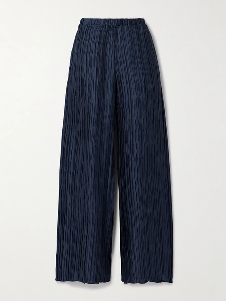  16arlington 16arlington - Mandrake Plissé-satin Wide-leg Pants - Navy 