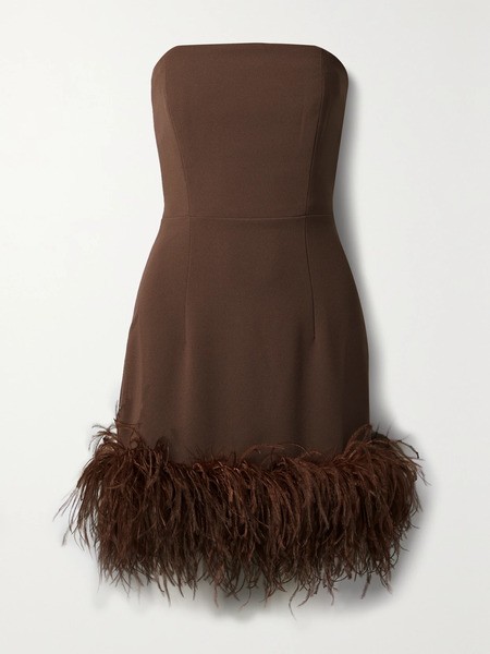  16arlington 16arlington - Minelli Strapless Feather-trimmed Crepe Mini Dress - Brown 