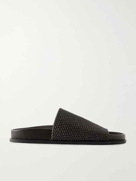  A Emery A Emery - Luca Woven Leather Slides - Dark Brown 