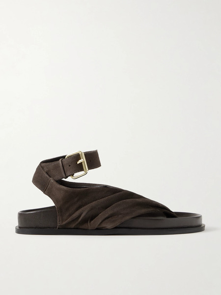  A Emery A Emery - Mantei Ruched Suede And Leather Sandals - Anthracite 