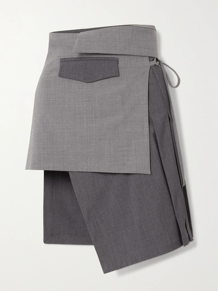  Aaizél Aaizél - + Net Sustain Asymmetric Paneled Wool-blend Mini Skirt - Gray 