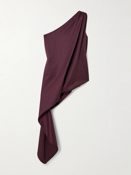  Abadia Abadia - Ayla One-shoulder Draped Wool-blend Twill Top - Burgundy 