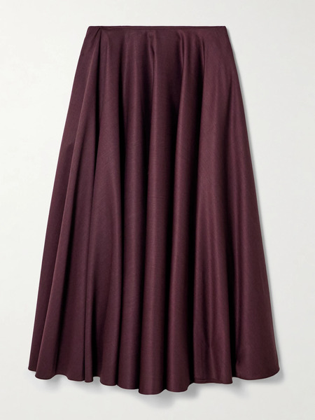  Abadia Abadia - Gathered Wool-blend Twill Maxi Skirt - Burgundy 