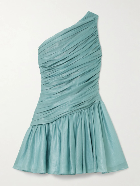  Abadia Abadia - Lulu One-shoulder Gathered Voile Mini Dress - Blue 