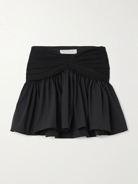  Abadia Abadia - Ruched Chiffon-trimmed Poplin Mini Skirt - Black 