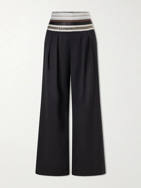  Abadia Abadia - Sadu Grosgrain-trimmed Wool-blend Twill Tapered Pants - Black 