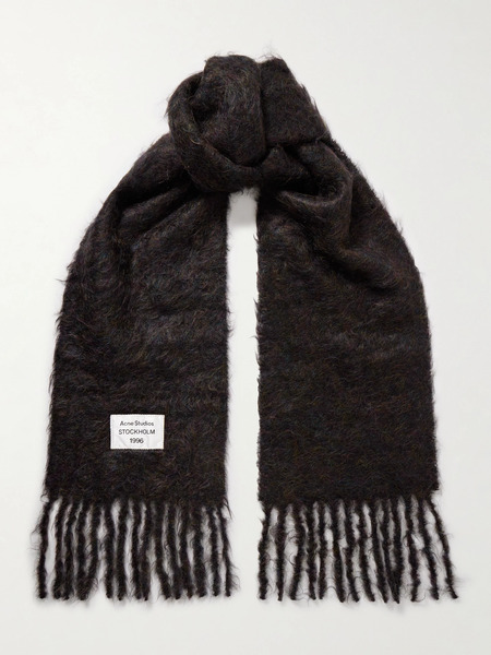  Acne Studios Acne Studios - Appliquéd Fringed Brushed Mohair-blend Scarf - Black 