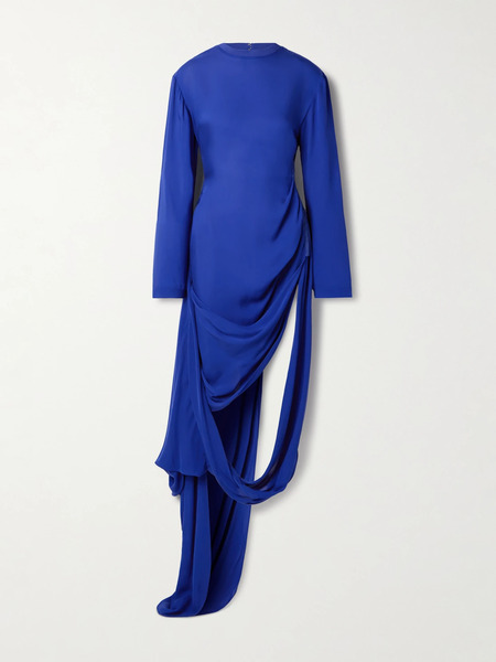  Acne Studios Acne Studios - Asymmetric Draped Crepe De Chine Maxi Dress - Blue 