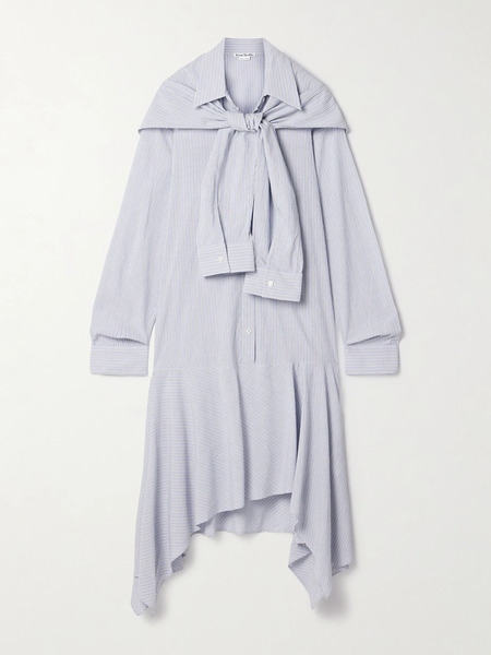  Acne Studios Acne Studios - Asymmetric Draped Striped Voile Shirt Dress - Blue 