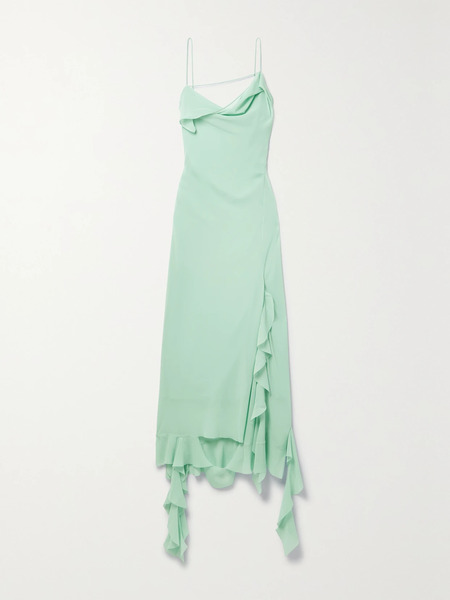  Acne Studios Acne Studios - Asymmetric Layered Ruffled Chiffon Midi Dress - Light Blue 