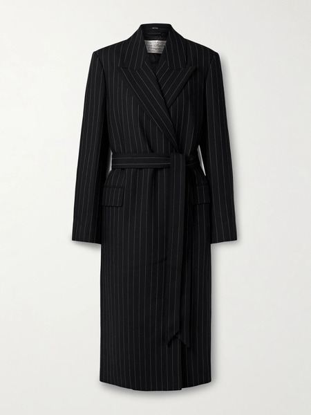  Acne Studios Acne Studios - Belted Pinstriped Wool Coat - Black 
