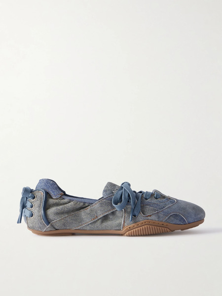  Acne Studios Acne Studios - Bilaria Paneled Logo-print Denim Ballet Flats - Light Blue 