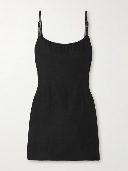  Acne Studios Acne Studios - Buckled Leather-trimmed Stretch Wool-blend Mini Dress - Black 