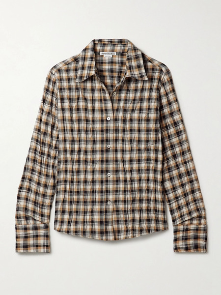  Acne Studios Acne Studios - Checked Crinkled-twill Shirt - Brown 