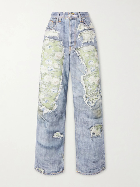  Acne Studios Acne Studios - 1981 Denim Rose Printed Cotton Mid-rise Wide-leg Jeans - Blue 