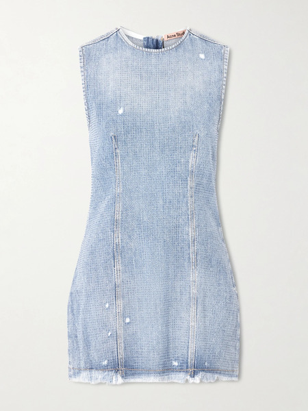  Acne Studios Acne Studios - Denka Distressed Crystal-embellished Denim Mini Dress - Light Blue 