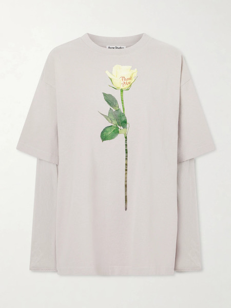  Acne Studios Acne Studios - Distressed Mesh-trimmed Printed Cotton-jersey T-shirt - Light Gray 