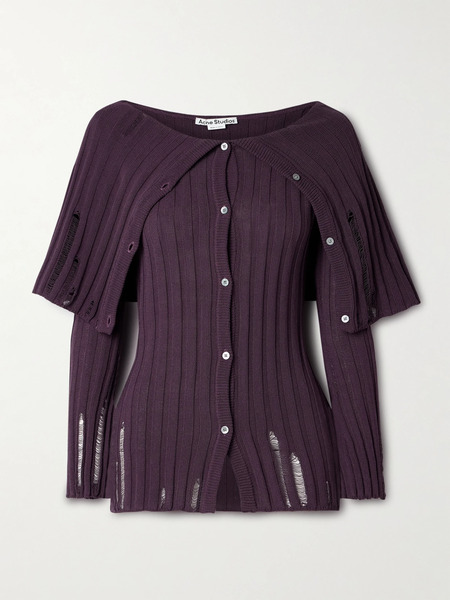  Acne Studios Acne Studios - Distressed Ribbed Organic Cotton-blend Cardigan - Purple 