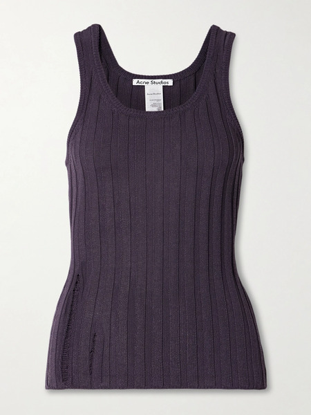  Acne Studios Acne Studios - Distressed Ribbed Organic Cotton-blend Tank - Purple 