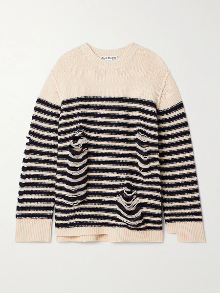  Acne Studios Acne Studios - Distressed Striped Wool-blend Sweater - Cream 