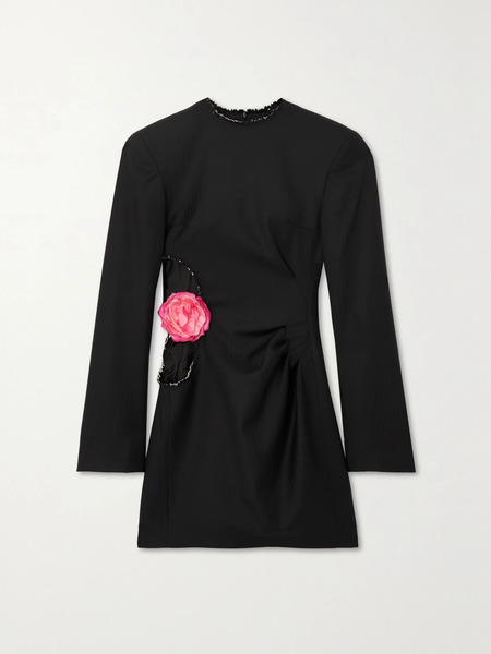  Acne Studios Acne Studios - Embellished Cutout Pinstriped Wool Mini Dress - Black 