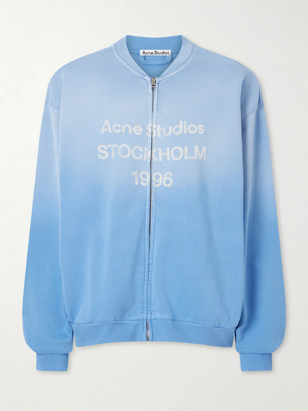  Acne Studios Acne Studios - Fiah Garment-dyed Printed Cotton-blend Jersey Zip-up Sweatshirt - Blue 