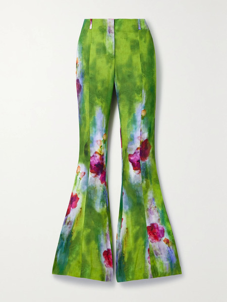 Acne Studios Acne Studios - Flared Floral-print Crepe Pants - Green 