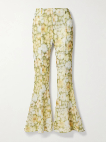  Acne Studios Acne Studios - Floral-print Hammered-crepe Flared Pants - Green 
